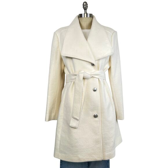 Vince Camuto Off-White Cream Belted Long Coat (Sz L) - Picture 1 of 14
